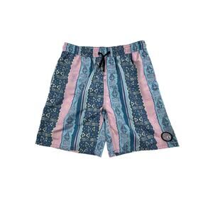 Volcom Swim Trunks Boys L (14) Teal Pink Board Shorts Vacation Beach Pool